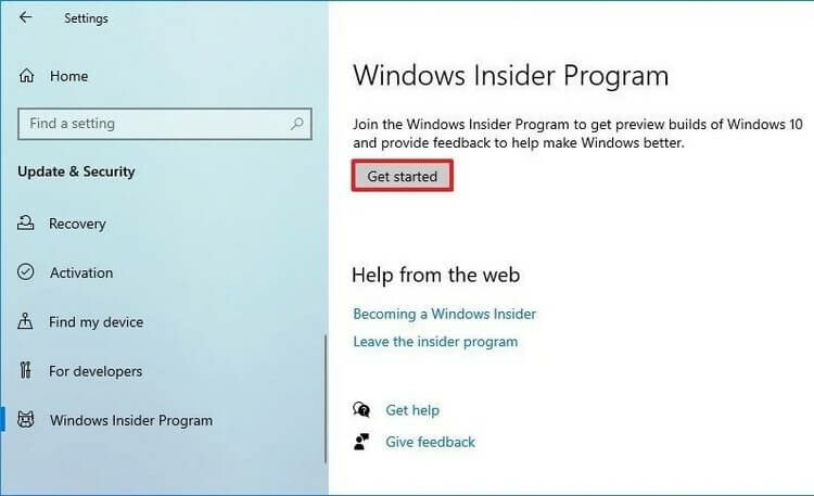 Cửa sổ Windows Insider Program