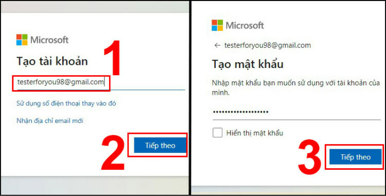 Nhập Email và mật khẩu cho tài khoản Microsoft