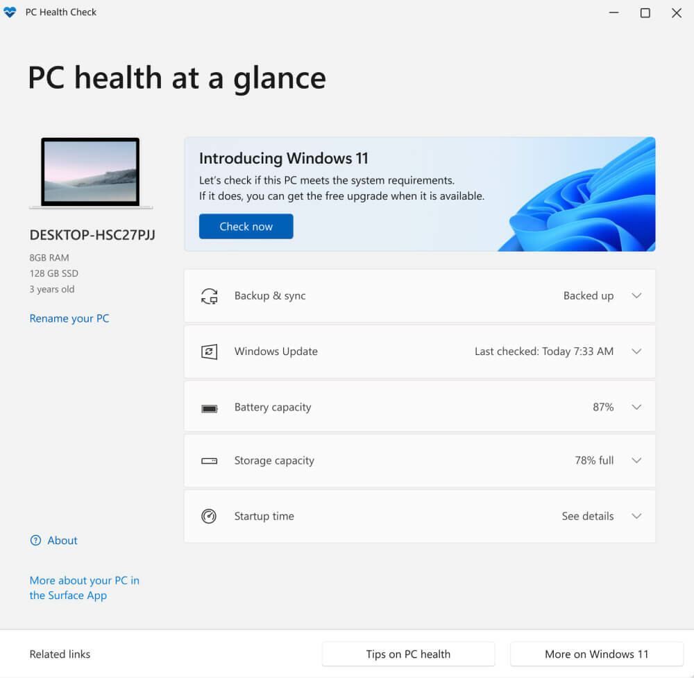 Phần mềm PC health check app