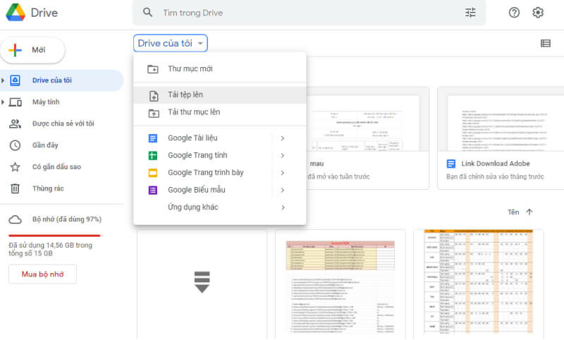 Cách tải file Excel lên Google Drive