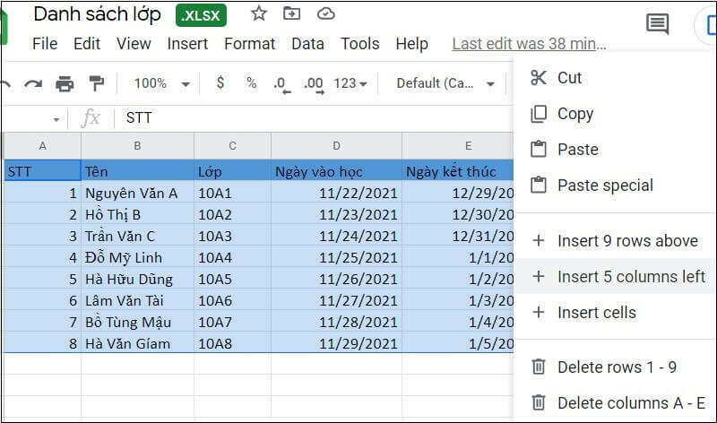 Tải file Excel lên Google Trang tính thành công