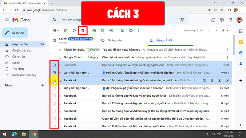 Cách xóa nhiều thư trong Gmail trên máy tính